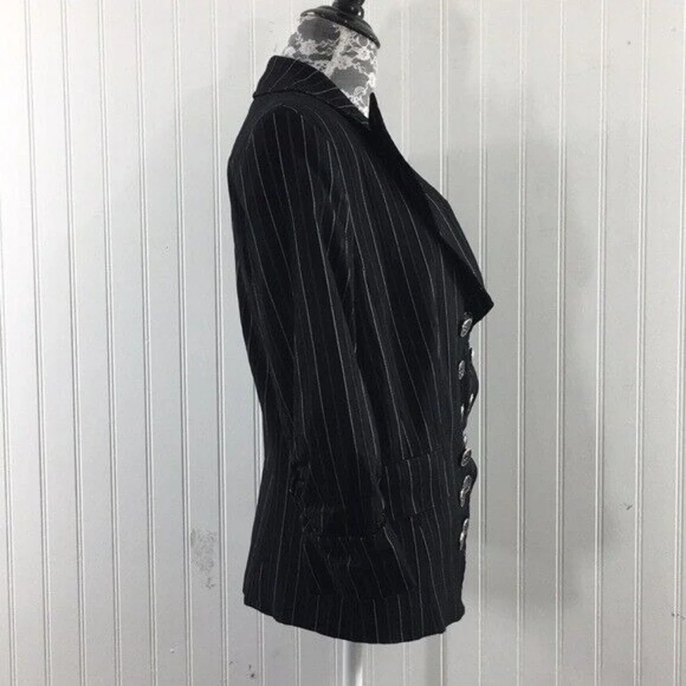 Bianca Nygard‎ Black Striped Blazer Jacket Womens 12 Double Breasted Steampunk